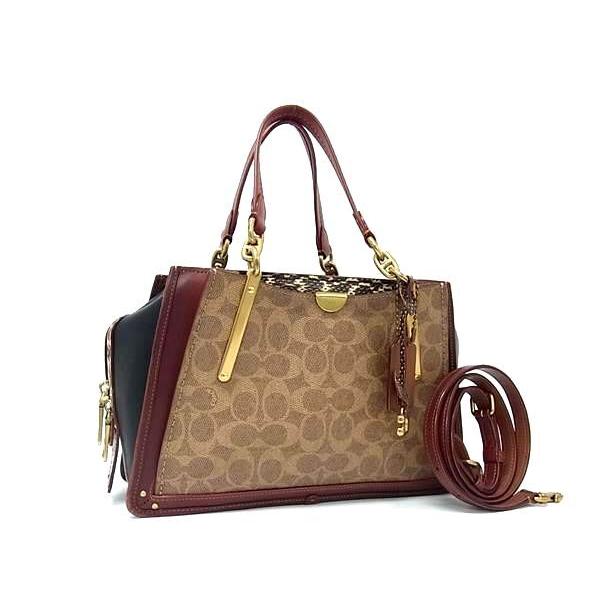 COACH コーチ ハンドバッグ ドリーマー 27 シグネチャー 38846 ブラウン系×ブラック系 PVC×レザー×パイソン レディース 2WAY ショルダーバッグ ゴールド金具【本物保証】 COACH（コーチ） ハンドバッグ ドリーマー 27 シグネチャー PVC×レザー