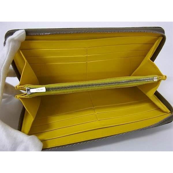 CELINE セリーヌ 財布 ラージジップウォレット グレージュ イエロー レザー ユニセックス ラウンドファスナー 長財布 シルバー金具 美品【本物保証】 CELINE（セリーヌ） 財布 ラージジップウォレット レザー - ラウンド