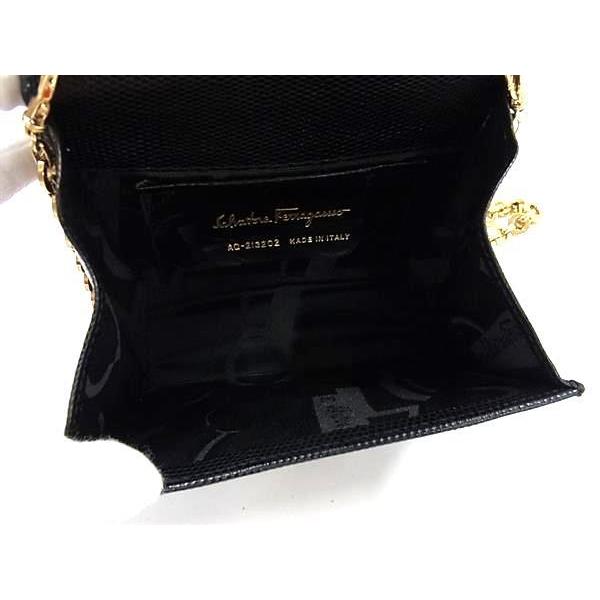 美品　フェラガモ　ショルダーバッグ　チェーン　ヴァラリボン　リザード型押し　黒⭐︎ FERRAGAMO（フェラガモ） ショルダーバッグ ヴァラ・リボン チェーン