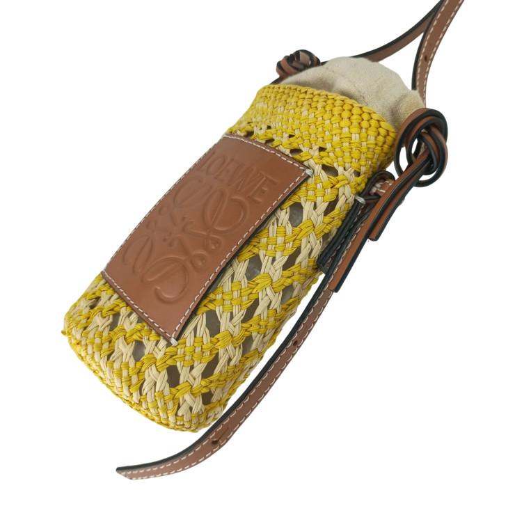 LOEWE ロエベ ショルダーバッグ アナグラム シリンダーポケットショルダーバッグ C630P71X01 イエロー ブラウン ラフィア レザー レディース シルバー金具【本物保証】 LOEWE（ロエベ） ショルダーバッグ アナグラム シリンダーポケット