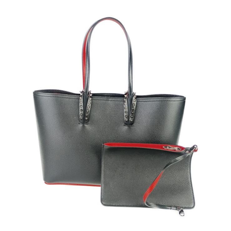 美品 CHRISTIAN LOUBOUTIN クリスチャン ルブタン トートバッグ CABATA カバタ SMALL TOTE BAG 3205219 ブラック レッド カーフ レディース シルバー金具【本物保証】 Christian Louboutin（クリスチャンルブタン） トートバッグ CABATA