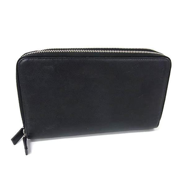 PRADA 長財布 レザー ブラック PRADA（プラダ） 長財布 ダブルジップ オーガナイザー サフィアーノ