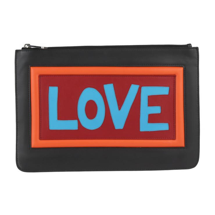 FENDI フェンディ  ポーチ セカンドバッグ 7N0078 レザー   ブラック マルチカラー シルバー金具 クラッチバッグ LOVE ロゴ 【本物保証】 FENDI（フェンディ） 美品 ポーチ セカンドバッグ 7N0078 レザー 黒