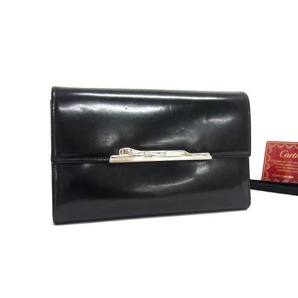 カルティエ 長財布 パンテール パテントレザー - 三つ折り シルバー金具 ブラック ユニセックス時計【本物保証】 | Cartier