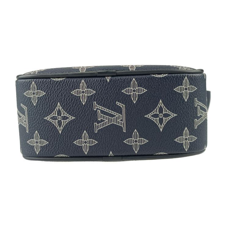 超美品 LOUIS VUITTON ルイ ヴィトン ショルダーバッグ ダヌーブPM アップサイドダウン M43678 ネイビー系  モノグラム・インク キャンバス レザー メンズ ポシェット【本物保証】 ダヌーブ 超美品 ルイ ヴィトン ショルダーバッグ ダヌーブPM アップ