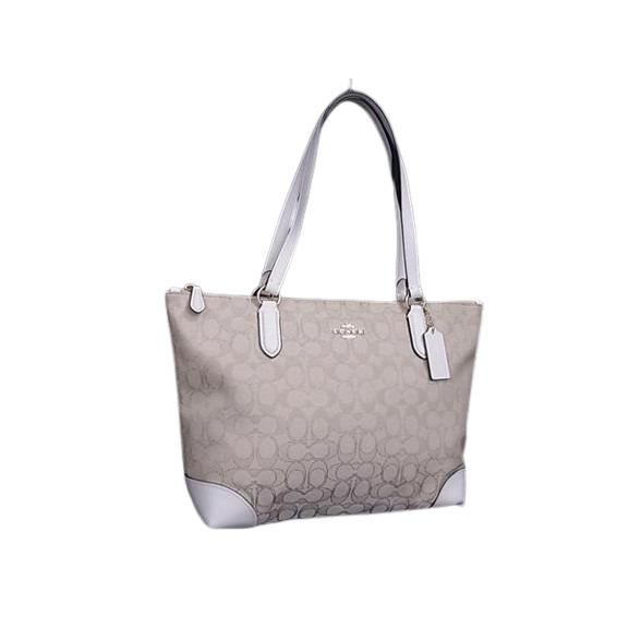 美品 COACH コーチ トートバッグ シグネチャー F29958 ベージュ ホワイト キャンバス レザー レディース ゴールド金具【本物保証】 COACH（コーチ） トートバッグ シグネチャー キャンバス レザー F29958