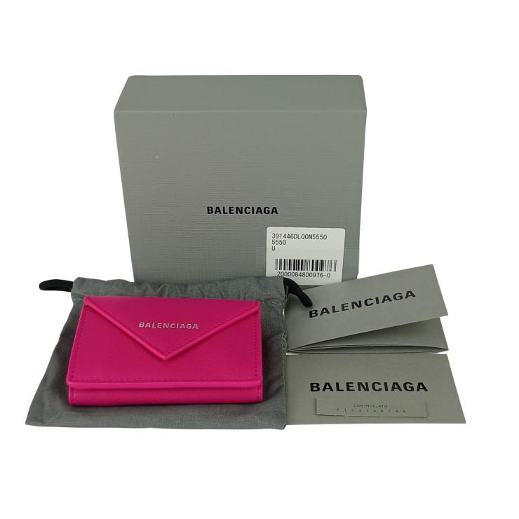 BALENCIAGA バレンシアガ 財布 ペーパーミニウォレット 391446 DLQON 5550 ピンク スムースカーフスキン レディース 三つ折り 財布 新品未使用展示品【本物保証】 BALENCIAGA（バレンシアガ） 財布 ペーパーミニウォレット スムース