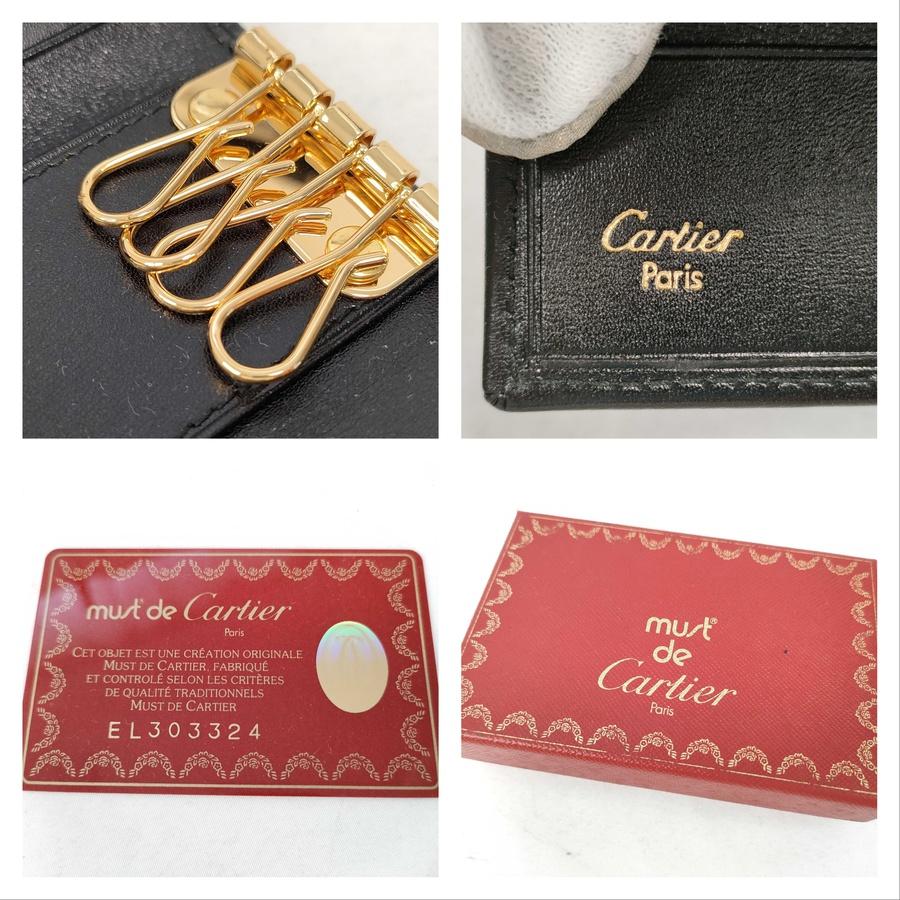 超美品 Cartier カルティエ キーケース パシャライン 4連キーケース L3000203 ブラック レザー【本物保証】