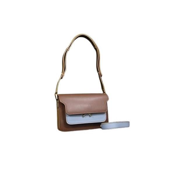 MARNI マルニ ショルダーバッグ トランク ブラウン ライトブルー レザー レディース ゴールド金具 美品【本物保証】 MARNI（マルニ） ショルダーバッグ トランク レザー - ゴールド金具