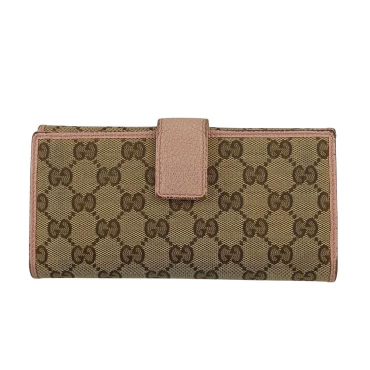 美品　GUCCI GGキャンバス フラップ　長財布　Wホック ダークブラウン GUCCI（グッチ） 財布 Wホック 二つ折り長財布 GGキャンバス×レザー