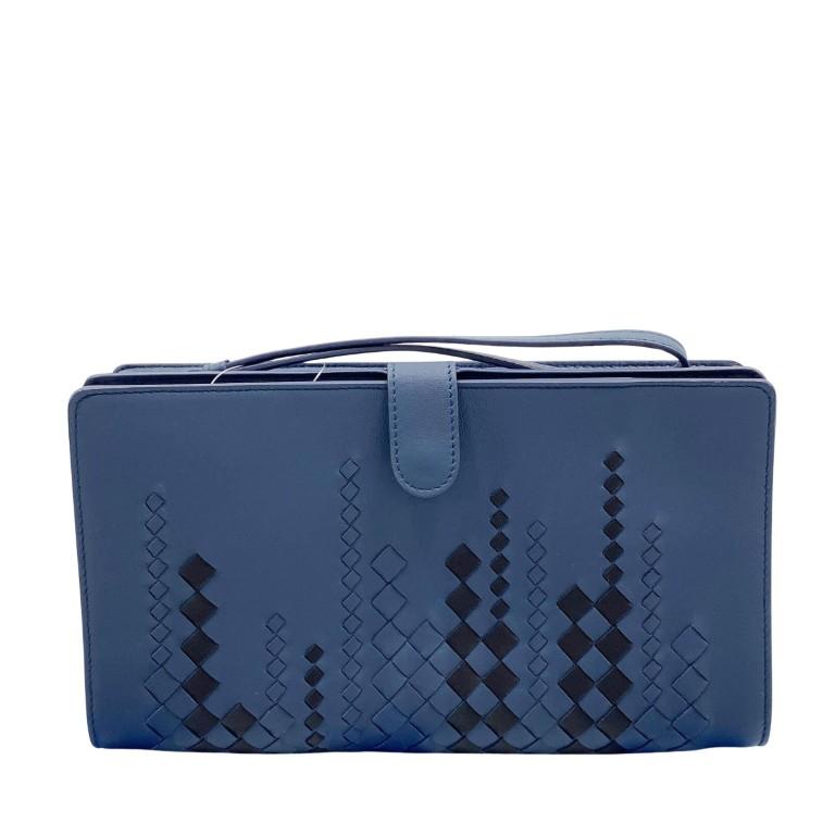 BOTTEGA VENETA ボッテガ ヴェネタ クラッチバッグ イントレチャート マイクロマクロ ブルー レザー メンズ 美品【本物保証】 BOTTEGA ボッテガヴェネタ クラッチバッグ イントレチャート マイクロ