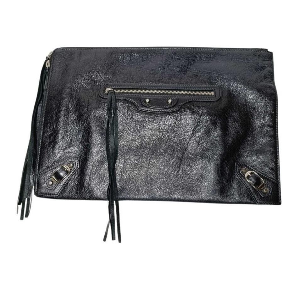 BALENCIAGA バレンシアガ クラッチバッグ シティ 362967 ブラック系 レザー ユニセックス シルバー金具 美品 BALENCIAGA（バレンシアガ） クラッチバッグ シティ 362967 レザー