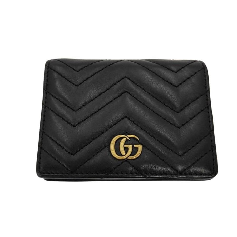 GUCCI（グッチ） 二つ折り財布 GGマーモント 466492 レザー ブラック系