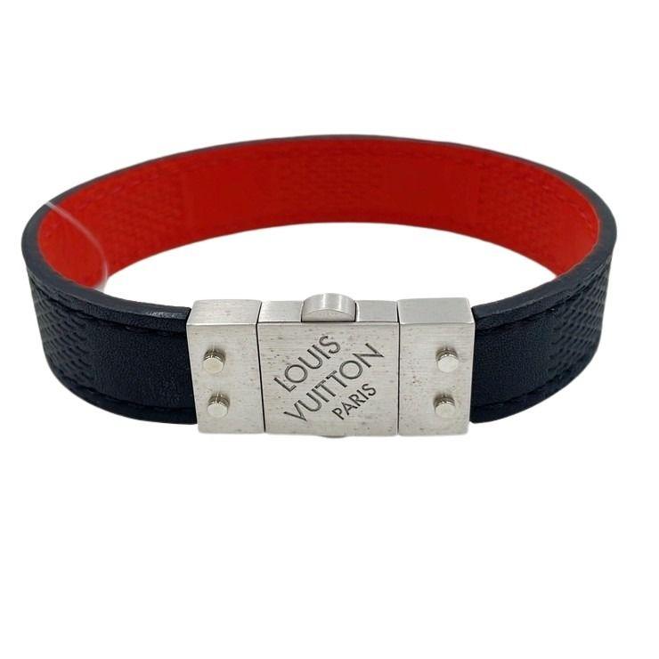 LOUIS VUITTON ルイヴィトン ブレスレット ブラスレ･チェックイット M6673E ブラック レッド レザー ユニセックス リバーシブル シルバー金具 美品【本物保証】 LOUIS VUITTON（ルイ・ヴィトン） ブレスレット ブラスレ・チェック