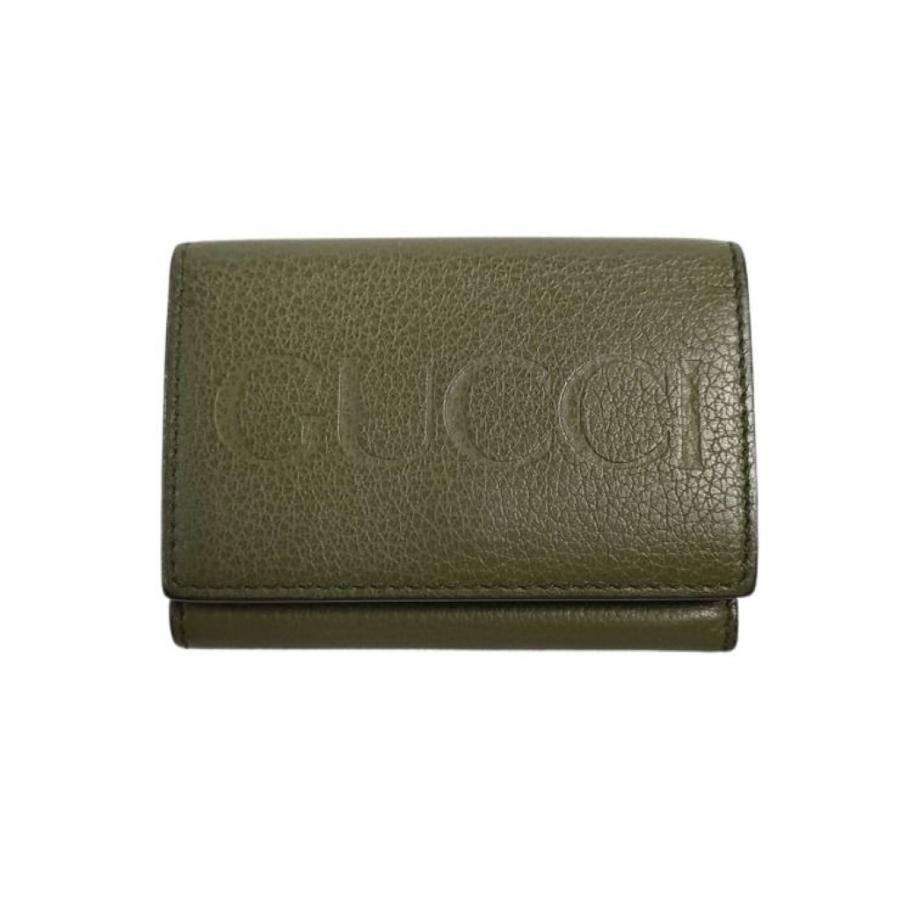 GUCCI グッチ 三つ折り財布 コンパクトウォレット 736151 グリーン系 レザー ユニセックス エンボスロゴ ミニウォレット【本物保証】 GUCCI（グッチ） 三つ折り財布 コンパクトウォレット レザー 736151