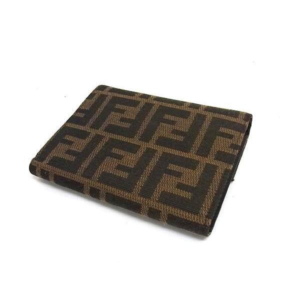 FENDI フェンディ 三つ折り 財布 ズッカ 8M0023 ブラウン系 キャンバス レザー ユニセックス 美品 FENDI（フェンディ） 三つ折り 財布 ズッカ 8M0023 キャンバス レザー