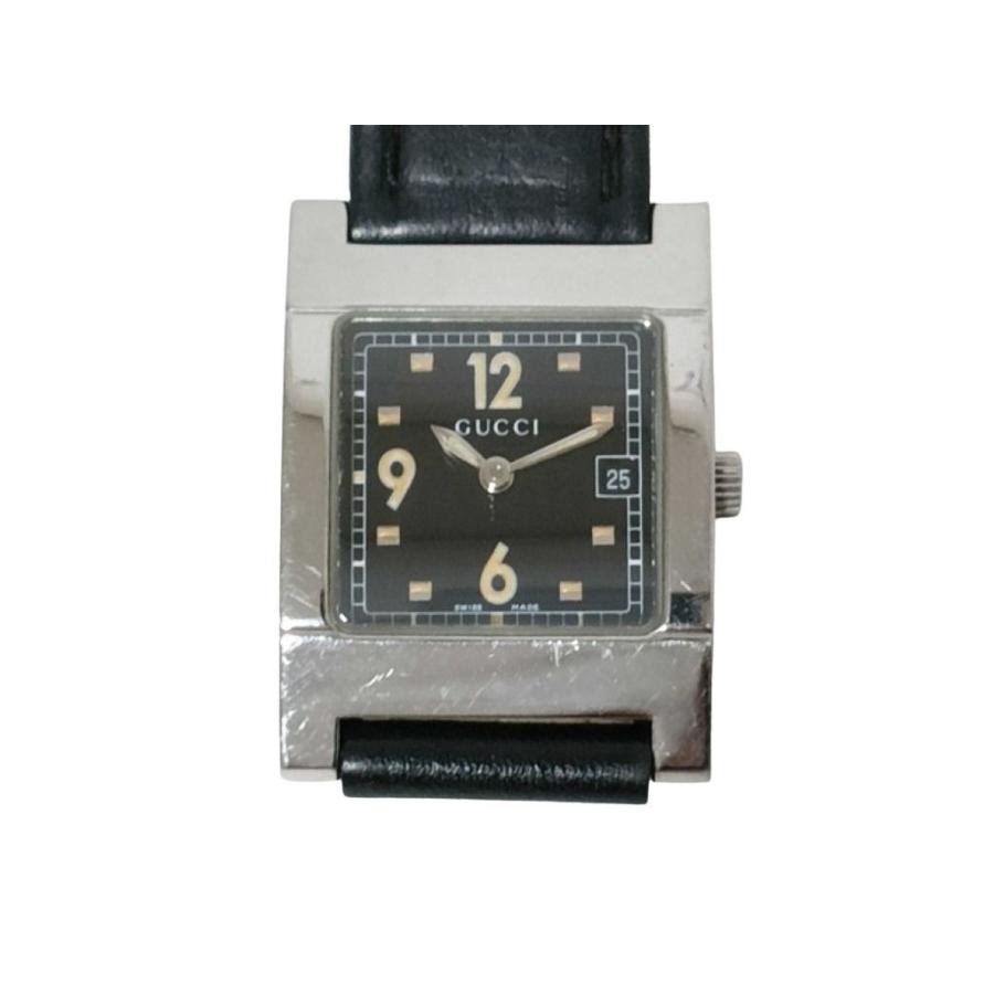 稼働 GUCCI グッチ 7700L ブラック シルバー レディース 腕時計 GUCCI（グッチ） 時計 7700L ステンレス レザー ブラック シルバー系