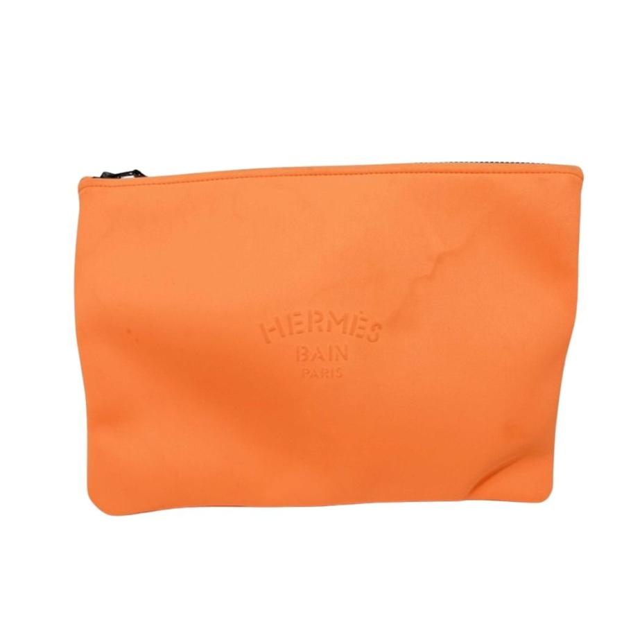 HERMES BAIN フラットポーチ HERMES（エルメス） ポーチ BAIN フラットポーチ キャンバス オレンジ