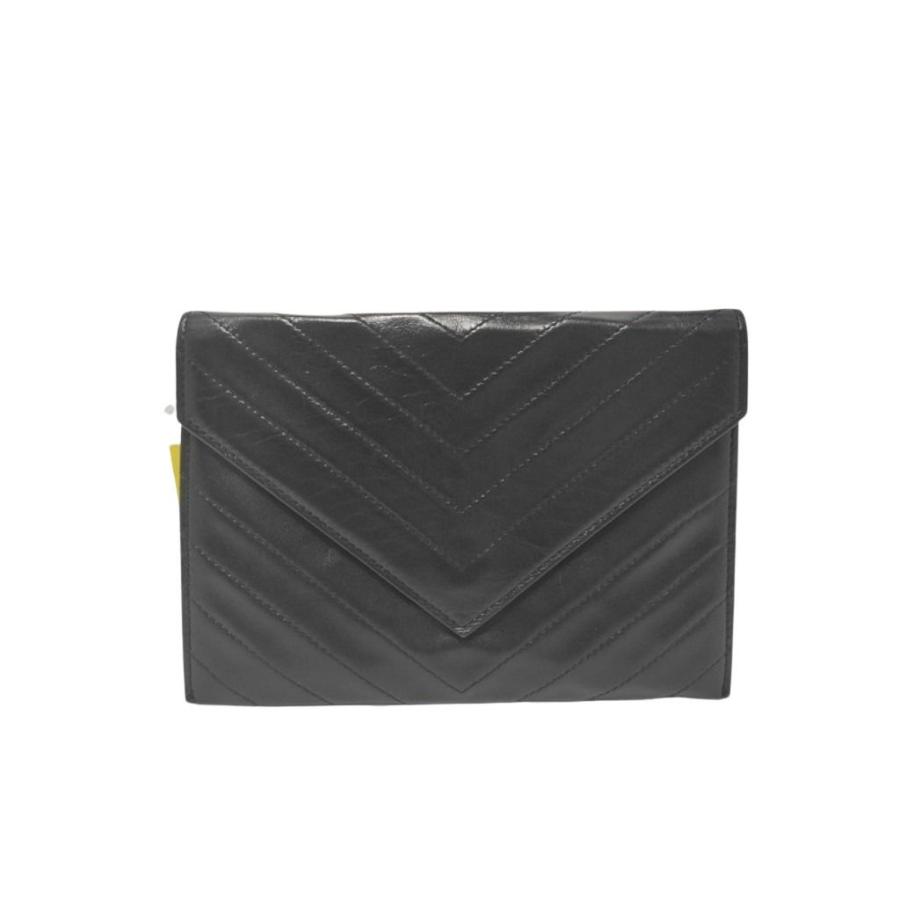 正規品美品イヴサンローランVステッチヴィンテージ クラッチバッグブラック本革 Yves Saint Laurent（イヴ・サンローラン） クラッチバッグ Vステッチ