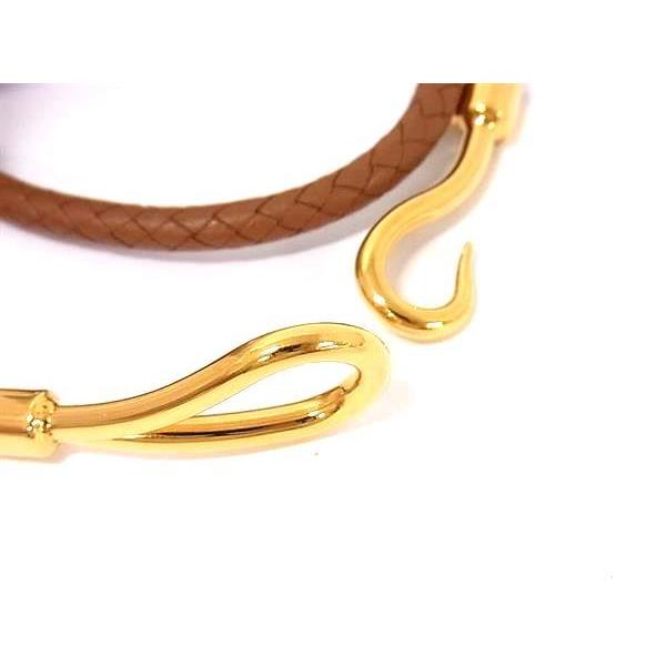 エルメス　レザー　ジャンボ　ゴールド金具　チョーカー　2連　ブレスレット　袋付き HERMES（エルメス） チョーカー ジャンボ レザー メタル - 編み込み