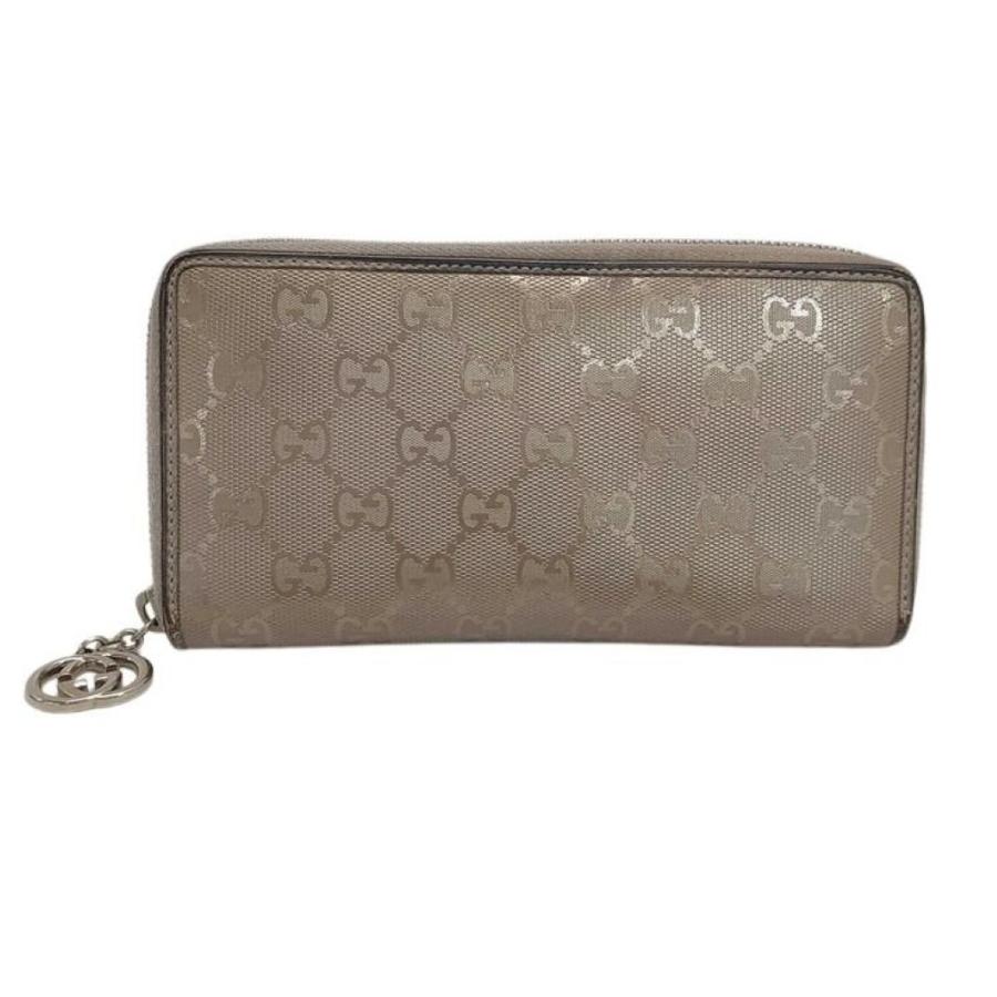 GUCCI グッチ 長財布 GGインプリメ 212110 ゴールド系 PVC レザー ユニセックス ラウンドファスナー 美品 GUCCI（グッチ） 長財布 GGインプリメ 212110 PVC レザー - ゴールド系