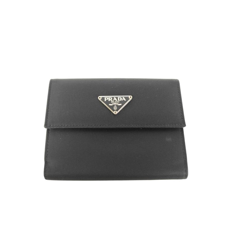 PRADA プラダ　折り財布　ラウンドジップ　ナイロン　三角ロゴ　ブラック PRADA（プラダ） 財布 トライアングルロゴ ナイロン - Wホック 二