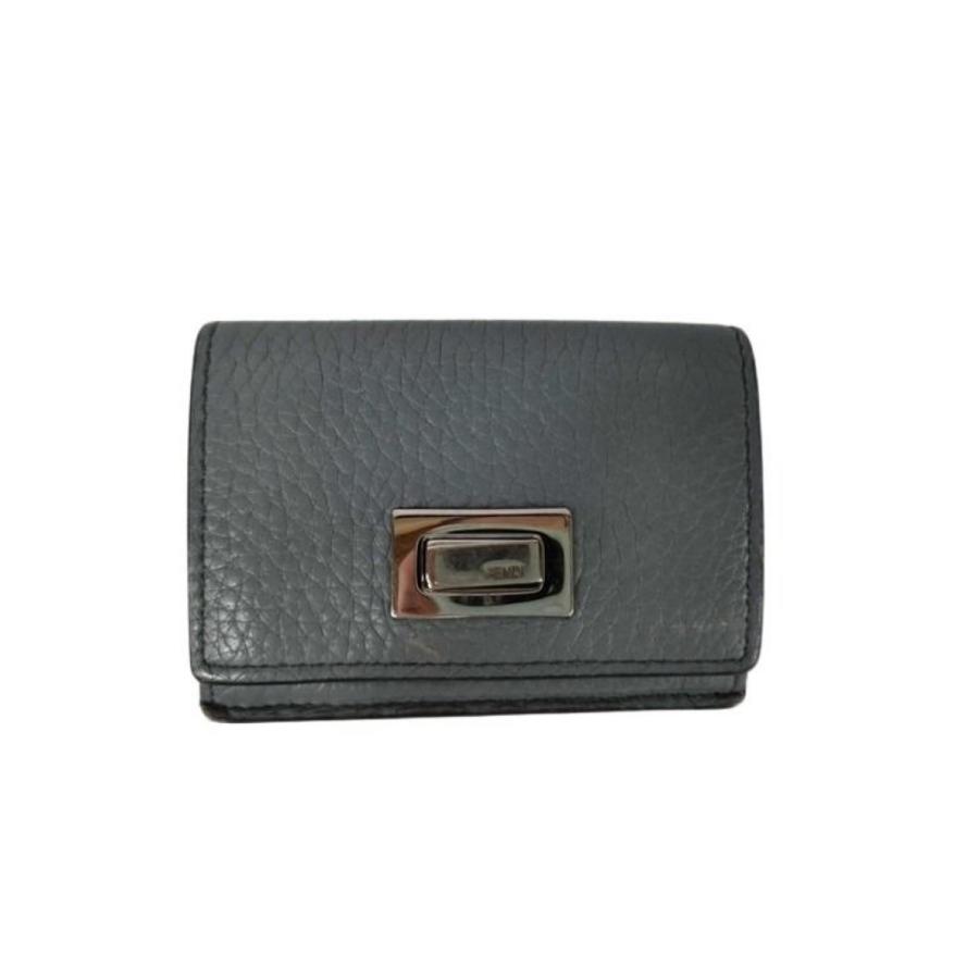 フェンディ　三つ折り財布 ピーカブー セレリア　ターンロック　グレージュ　シボ革 FENDI（フェンディ） 三つ折り財布 ピーカブー セレリア マイクロ トリ