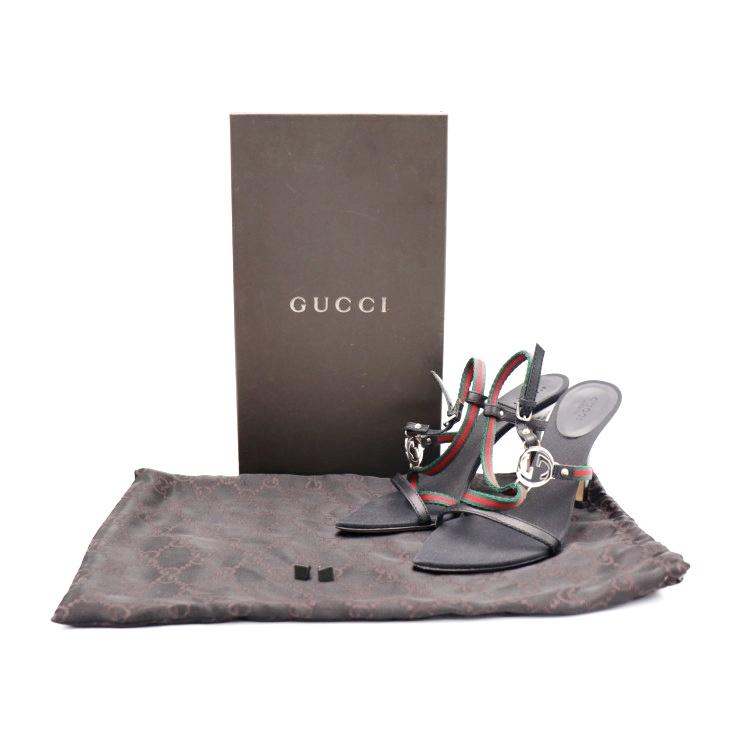 超美品 GUCCI グッチ シェリー ヒール 5 1/2C サンダル レザー ブラック 参考サイズ 22.5cm【本物保証】｜3rboutipue｜09