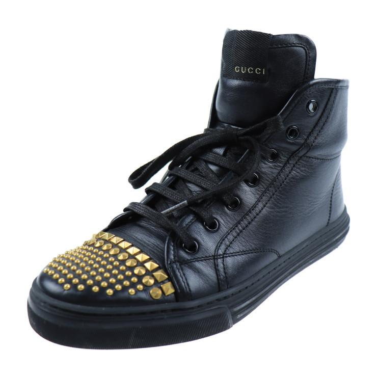 GUCCI 美品 グッチ ハイカット 354299 スニーカー レザー ブラック 