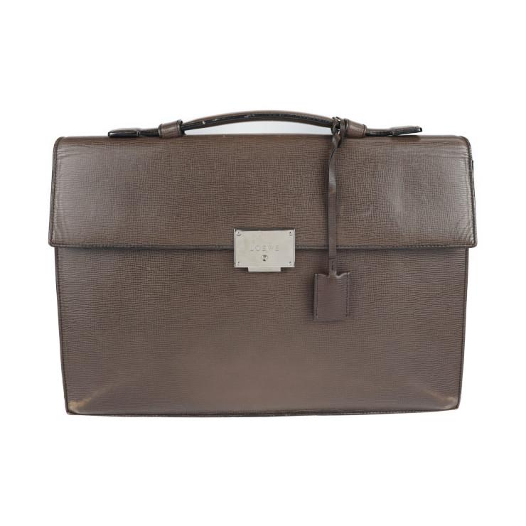 LOEWE ロエベ  ブリーフケース ビジネスバッグ - レザー   ブラウン シルバー金具  2WAY 書類鞄 ショルダーバッグ 【本物保証】 LOEWE（ロエベ） ブリーフケース ビジネスバッグ レザー ブラウン