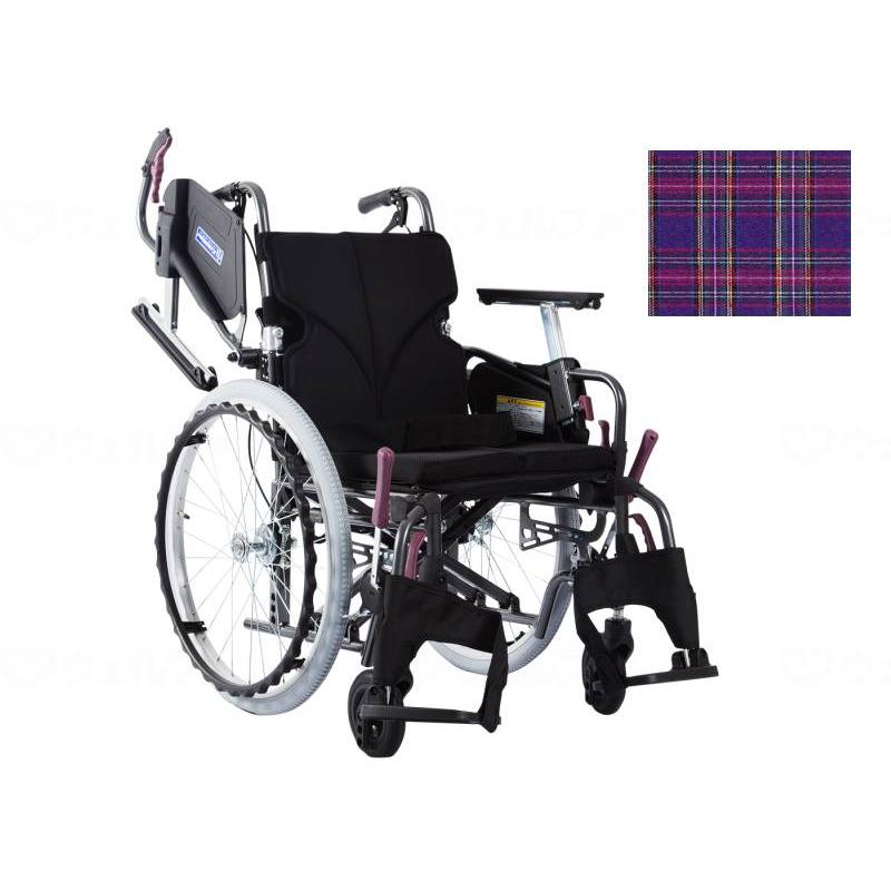 美品 カワムラサイクル 介助用車椅子 自走式 折りたたみ式 介護 チェック柄