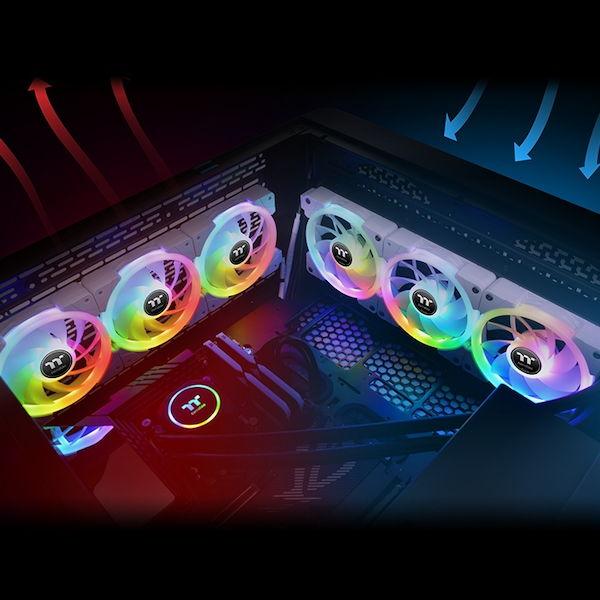 Thermaltake CL-F162-PL14SW-A SWAFAN EX14 RGB White (3-Fan Pack) 着脱式のファンブレードとアドレサブルRGB LEDを搭載するファン｜3top｜06