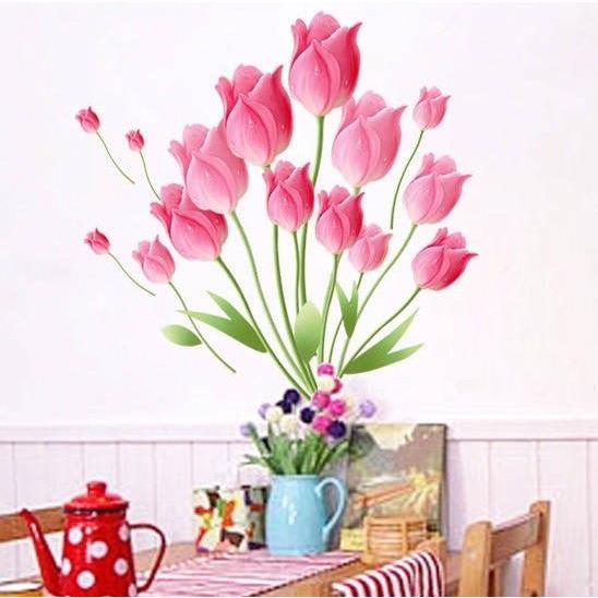 ウォールステッカー 桃色チューリップ 壁紙シール 貼る 観葉植物 花 綺麗な彩り 結婚式ギフト Ay601b 41ウォールステッカー 通販 Yahoo ショッピング