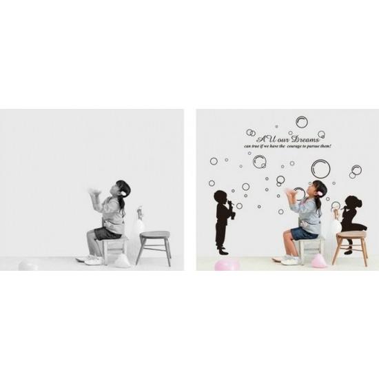 ウォールステッカー 子どもとシャボン玉 壁シール お洒落な 英語 モノクロ 貼り直せる ドリーム Ay9060 41ウォールステッカー 通販 Yahoo ショッピング