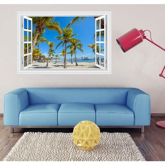 ウォールステッカー 窓枠 ヤシの木とビーチの風景 青空 壁紙シール 開放的 海沿い まるでリゾート地 | ブランド登録なし | 04
