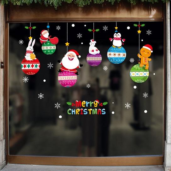 ウォールステッカー クリスマス 吊り下げ 飾り玉 窓に貼る シール サンタ うさぎ ペンギン くま｜41wallsticker｜03