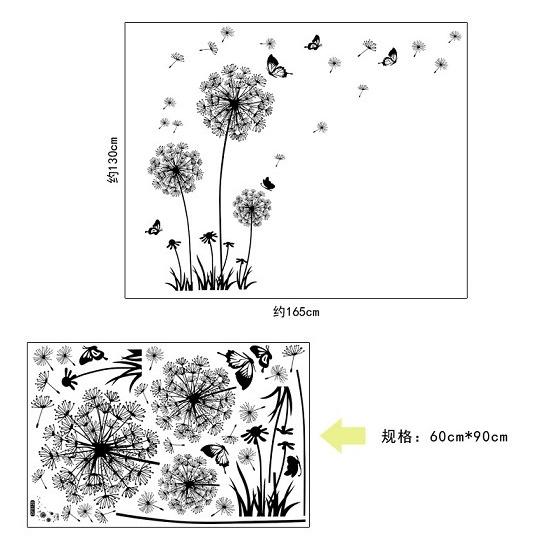 ウォールステッカー ブラック タンポポ わたげ はがせる 壁紙シール シンプル 花 蝶々 お部屋装飾｜41wallsticker｜06