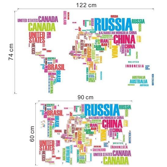 ウォールステッカー 英文字で作られた世界地図 カラー 壁紙シール ワールドマップ 貼り直せる 北米 アジア 欧州 Fama035 41ウォールステッカー 通販 Yahoo ショッピング