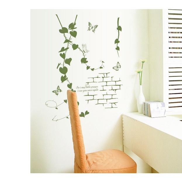 ウォールステッカー アイビーと蝶々 壁シール レンガ模様 緑葉 ハートリーフの蔦 お手軽 Mj7029 41ウォールステッカー 通販 Yahoo ショッピング