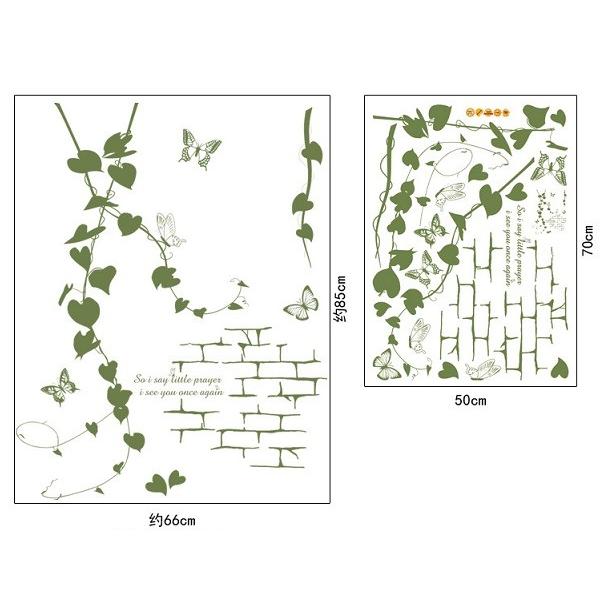 ウォールステッカー アイビーと蝶々 壁シール レンガ模様 緑葉 ハートリーフの蔦 お手軽 Mj7029 41ウォールステッカー 通販 Yahoo ショッピング