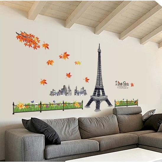 ウォールステッカー エッフェル塔ともみじ 壁シール パリの公園 街風景 リビングルーム ダイニング｜41wallsticker｜03