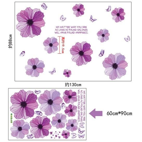 ウォールステッカー 紫のコスモス 花びらと蝶 壁シール 雰囲気変わる エレガントな花柄 英語詩 Sk9228 41ウォールステッカー 通販 Yahoo ショッピング
