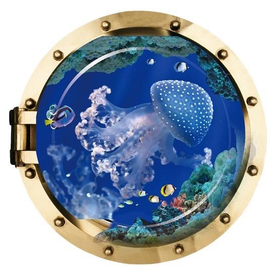 ウォールステッカー 潜水艦窓から眺める クラゲ 壁シール 深海 サンゴ礁 熱帯魚 青色 透明感 Xh5004 41ウォールステッカー 通販 Yahoo ショッピング