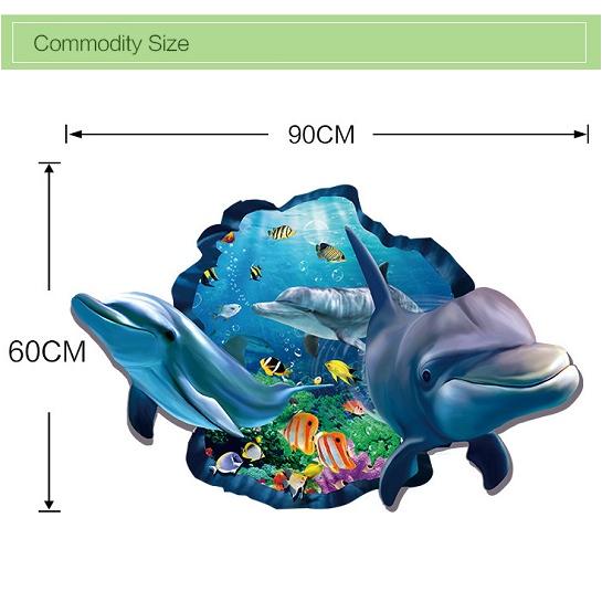 ウォールステッカー 迫る イルカの遊泳 剥がせる 3d 壁シール 水面下の世界 色鮮やかな 超人気 藻 海洋 熱帯魚