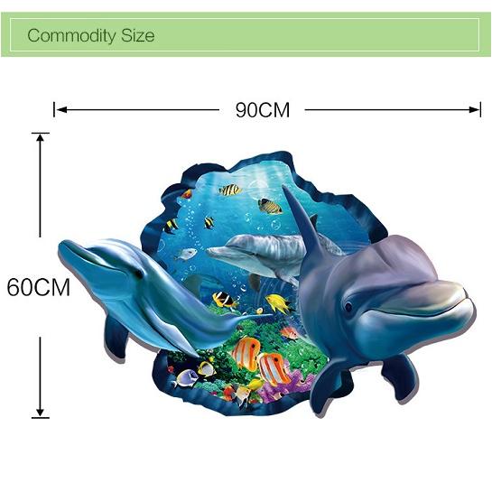 ウォールステッカー 迫る イルカの遊泳 剥がせる 3D 壁シール 海洋 水面下の世界 色鮮やかな 熱帯魚 藻｜41wallsticker｜06