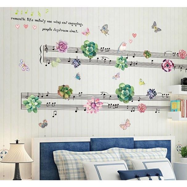ウォールステッカー 楽譜と花 壁紙シール 音符 蝶々 小鳥 部屋がおしゃれな音楽室に Xl 41ウォールステッカー 通販 Yahoo ショッピング