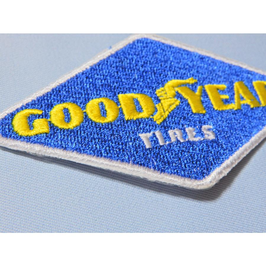 GOOD/YEAR TIRES グッドイヤー ひし形 青ベース黄色文字☆アイロン刺繍 
