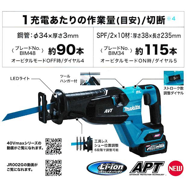 マキタ(makita) 40VMAX 充電式レシプロソー JR002GRDX  バッテリBL4025×2本・充電器DC40RA・ケース付｜4840｜08