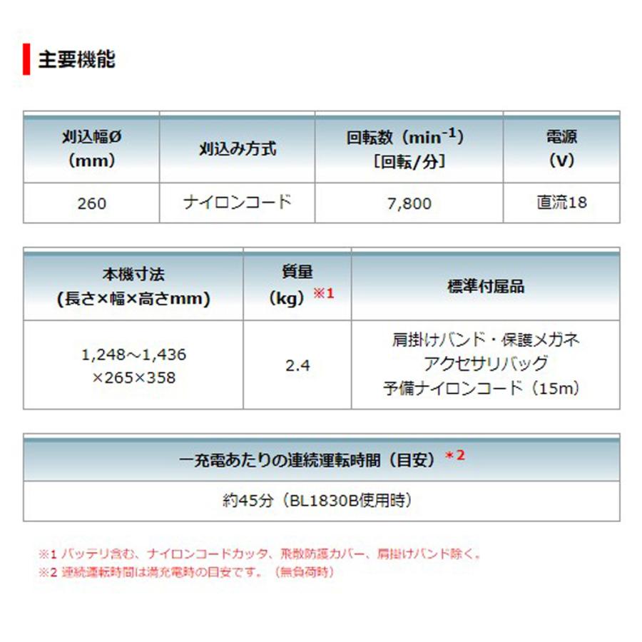 マキタ makita 18V充電式草刈機 MUR193DWF バッテリBL1830B×1本 マキタ makita 18V充電式草刈機 MUR193DWF バッテリBL1830B×1本