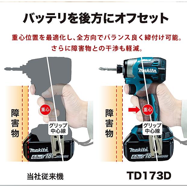 マキタ(makita) 18V充電式インパクトドライバ TD173DX  [青][黒][オリーブ][イエロー][紫]【BL1860B×２本/ケース付】充電器別売